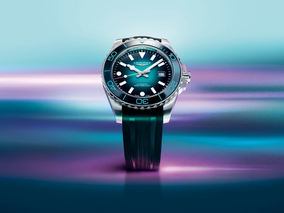 นาฬิกา Longines HydroConquest Commonwealth Games 2026 หน้าปัดไล่เฉดสีฟ้าม่วงชมพู