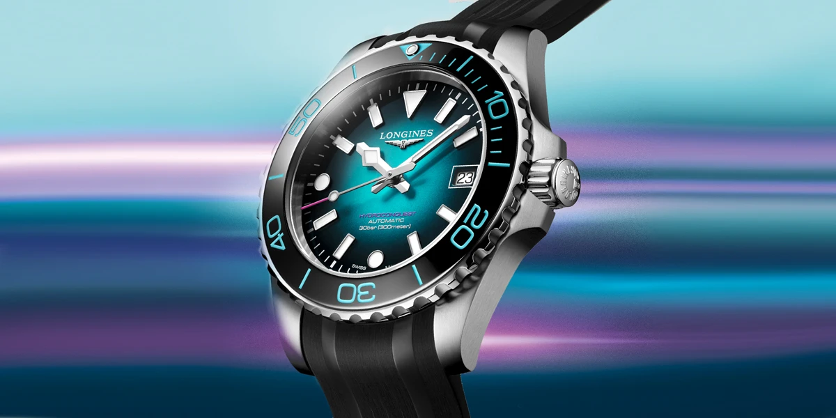 นาฬิกาLongines HydroConquest Commonweatlh Games 2026 หน้าปัดไล่เฉดสีฟ้าม่วงชมพู