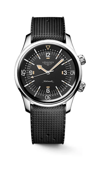 Longines Legend Diver 59 กลิ่นอายดั้งเดิมเพิ่มเติมด้วยความทันสมัย นาฬิกาดำน้ำ Longines Legend Diver 59 หน้าปัดสีดำแบบ No Date พร้อมสายยาง
