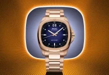นาฬิกา Mido Multifort TV Big Date 2026 ตัวเรือน Rose Gold หน้าปัดสีน้ำเงิน สวมใส่โดย อีจงซอก