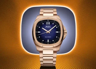 นาฬิกา Mido Multifort TV Big Date 2026 ตัวเรือน Rose Gold หน้าปัดสีน้ำเงิน สวมใส่โดย อีจงซอก