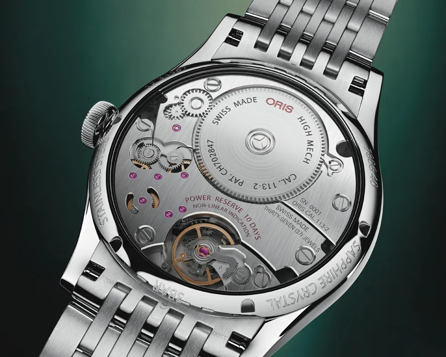 ฝาหลัง นาฬิกา ORIS Artelier Calibre 113 หน้าปัดสีขาวสายสตีล รายละเอียดกลไก Calibre 113 ด้านหลังตัวเรือน