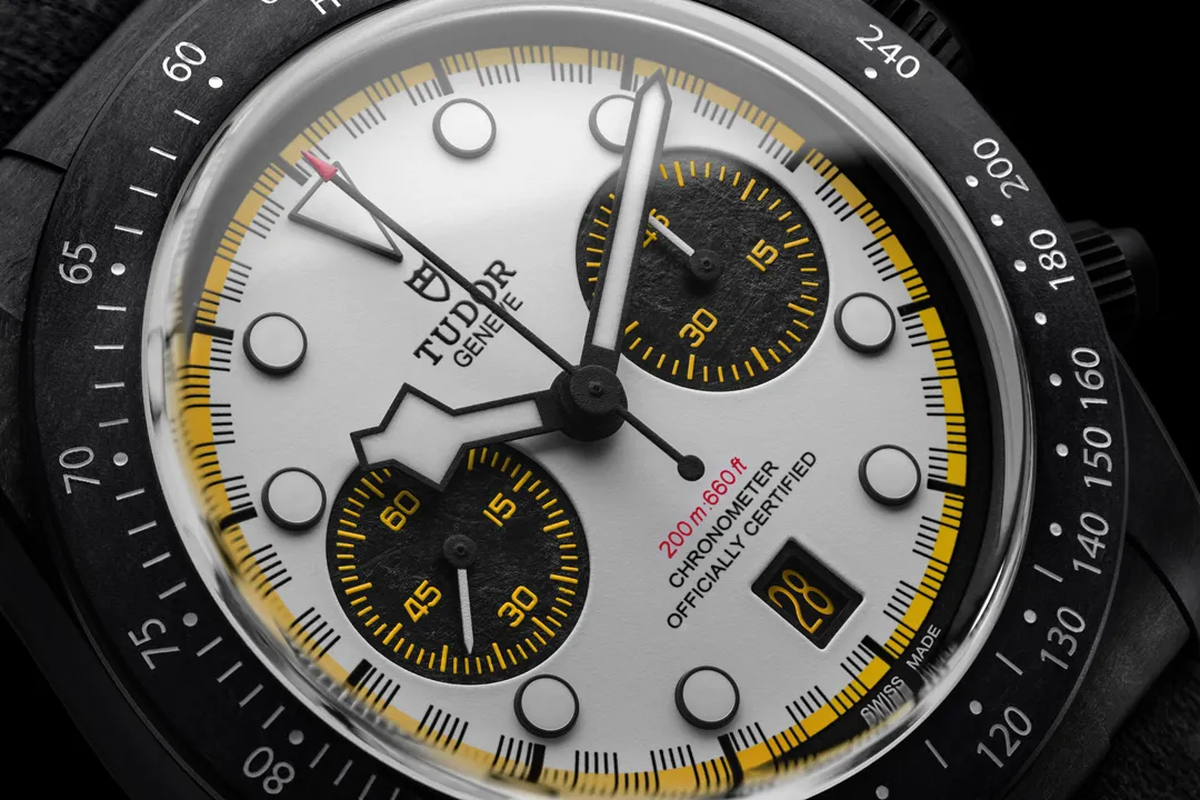 หน้าปัด Tudor Black Bay Chrono Carbon26 สีขาวเหลือง Panda Dial VCARB26