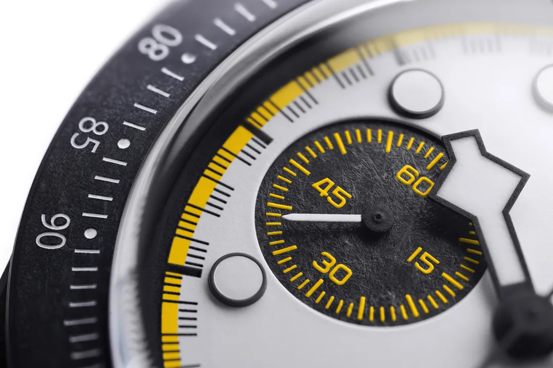 หน้าปัด Tudor Black Bay Chrono Carbon26 สีขาวเหลือง Panda Dial VCARB26
