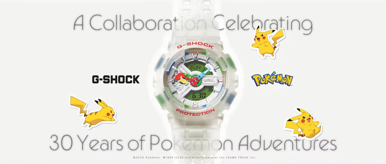 นาฬิกา Casio G-SHOCK x Pokémon รุ่น GA-110PKM-7A ตัวเรือนใสลาย Pikachu ฉลองครบรอบ 30 ปี โปเกมอน