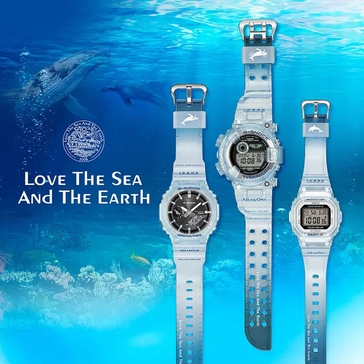 นาฬิกา Casio G-SHOCK Love The Sea And The Earth 2026 ทั้ง 3 รุ่น ตัวเรือนสีน้ำเงินโปร่งแสงไล่เฉดสี