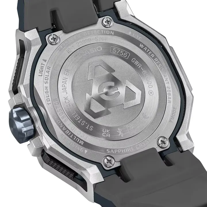 Casio G-SHOCK Gravitymaster GWR-B3000 พลังเหนือเสียงเพื่อนักบิน ฝาหลัง การเชื่อมต่อ App นาฬิกา Casio G-SHOCK Gravitymaster GWR-B3000 ดีไซน์หน้าปัดอนาล็อก