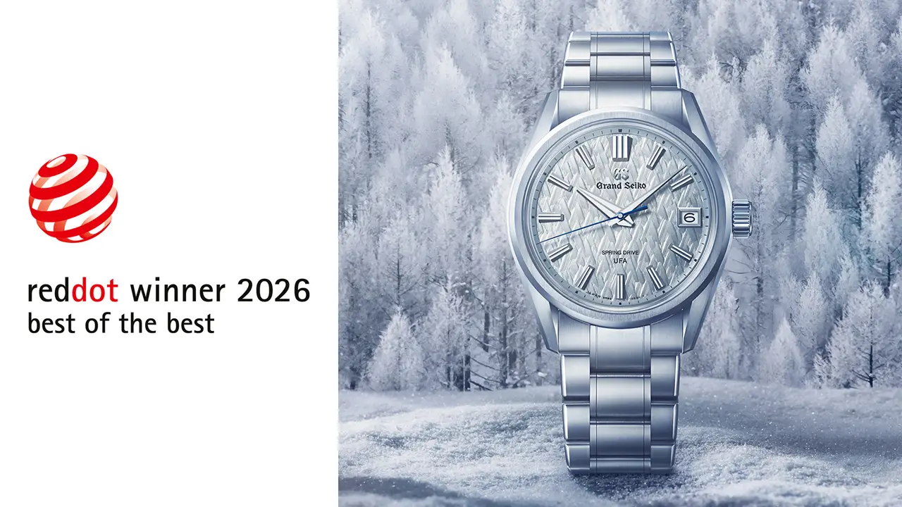 นาฬิกา Grand Seiko Spring Drive U.F.A. รุ่น SLGB003 หน้าปัดสีฟ้าประกายเงิน ลวดลายป่าน้ำแข็ง Kirigamine ผู้ชนะรางวัล Red Dot Design Award 2026