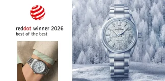 นาฬิกา Grand Seiko Spring Drive U.F.A. รุ่น SLGB003 หน้าปัดสีฟ้าประกายเงิน ลวดลายป่าน้ำแข็ง Kirigamine ผู้ชนะรางวัล Red Dot Design Award 2026