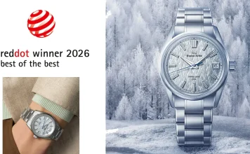 นาฬิกา Grand Seiko Spring Drive U.F.A. รุ่น SLGB003 หน้าปัดสีฟ้าประกายเงิน ลวดลายป่าน้ำแข็ง Kirigamine ผู้ชนะรางวัล Red Dot Design Award 2026