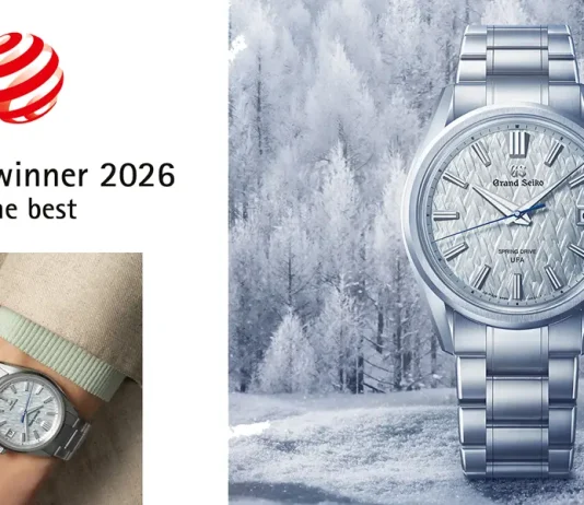 นาฬิกา Grand Seiko Spring Drive U.F.A. รุ่น SLGB003 หน้าปัดสีฟ้าประกายเงิน ลวดลายป่าน้ำแข็ง Kirigamine ผู้ชนะรางวัล Red Dot Design Award 2026