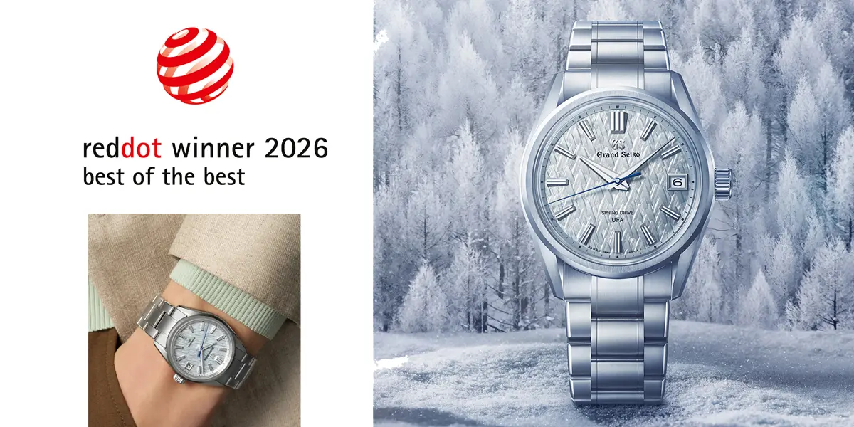 นาฬิกา Grand Seiko Spring Drive U.F.A. รุ่น SLGB003 หน้าปัดสีฟ้าประกายเงิน ลวดลายป่าน้ำแข็ง Kirigamine ผู้ชนะรางวัล Red Dot Design Award 2026