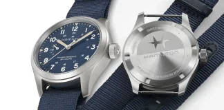 นาฬิกา Hamilton Khaki Field Mechanical Power Reserve หน้าปัดสีน้ำเงิน และสีเขียว