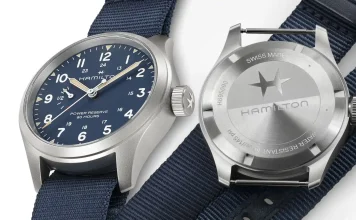 นาฬิกา Hamilton Khaki Field Mechanical Power Reserve หน้าปัดสีน้ำเงิน และสีเขียว