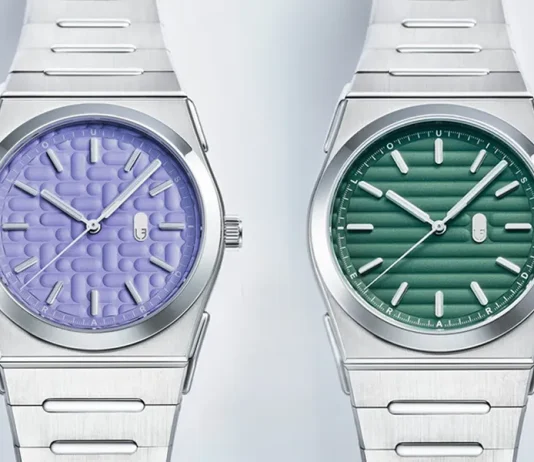 นาฬิกา Louis Erard 2340 หน้าปัดสีม่วง Mauve และสีเขียว Forest สาย Integrated Bracelet