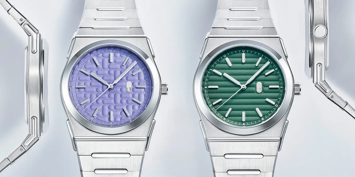 นาฬิกา Louis Erard 2340 หน้าปัดสีม่วง Mauve และสีเขียว Forest สาย Integrated Bracelet