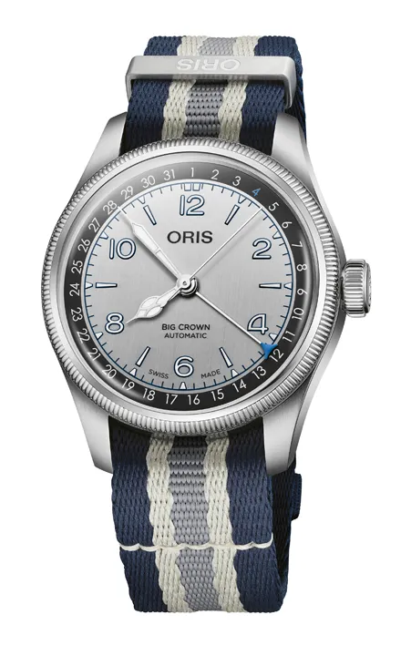 สายนาฬิกา NATO ลายทางสีน้ำเงินขาวและสายหนังตะเข็บถุงมือเบสบอล ORIS