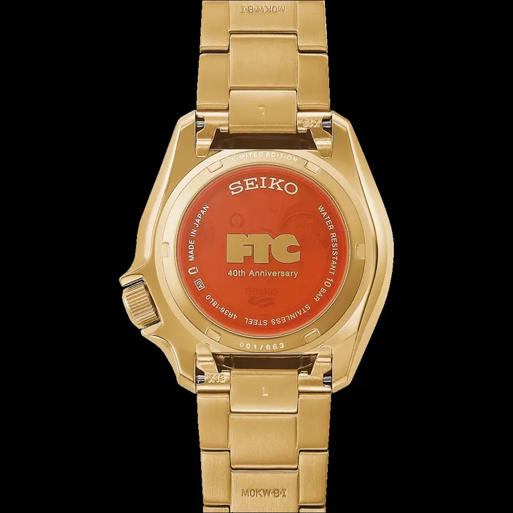 Seiko 5 Sports FTC HDB012 เคลือบ PVD สีทอง หน้าปัดสีส้ม สไตล์สตรีทแวร์