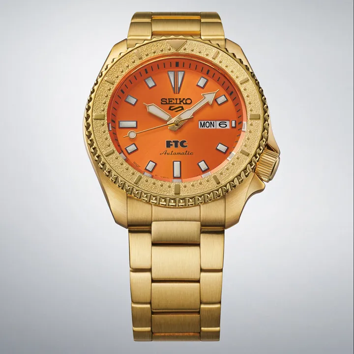Seiko 5 Sports FTC HDB012 เคลือบ PVD สีทอง หน้าปัดสีส้ม สไตล์สตรีทแวร์