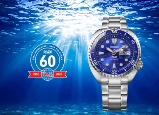 นาฬิกาดำน้ำ Seiko Prospex PADI 60th Anniversary Limited Edition รหัส HBB002 ตัวเรือน King Turtle หน้าปัดลายลูกโลกสีน้ำเงินตัดขอบแดง