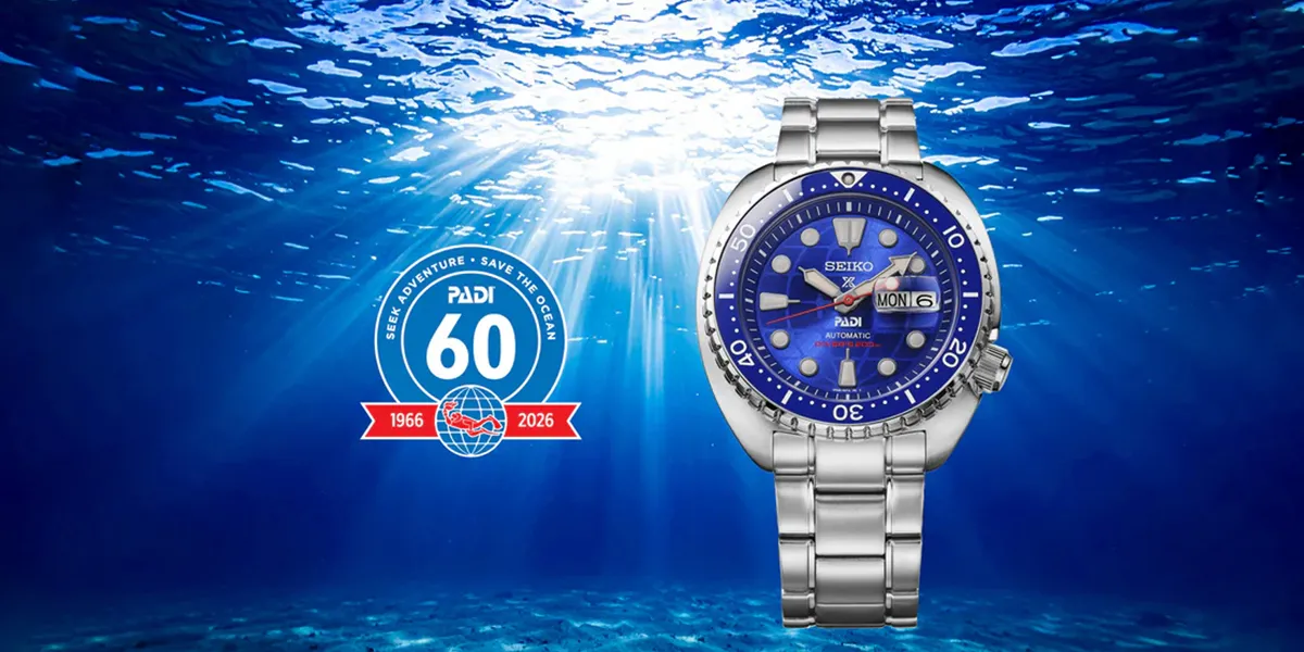 นาฬิกาดำน้ำ Seiko Prospex PADI 60th Anniversary Limited Edition รหัส HBB002 ตัวเรือน King Turtle หน้าปัดลายลูกโลกสีน้ำเงินตัดขอบแดง
