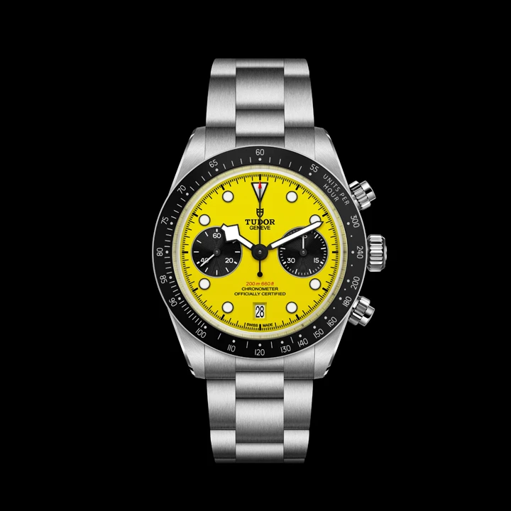 นาฬิกาโครโนกราฟ Tudor Black Bay Chrono 39 Bumblebee รหัส m79310n-0001 หน้าปัดสีเหลืองสดตัดหน้าปัดย่อยสีดำ ตัวเรือนสเตนเลสสตีลขนาด 39 มิลลิเมตร