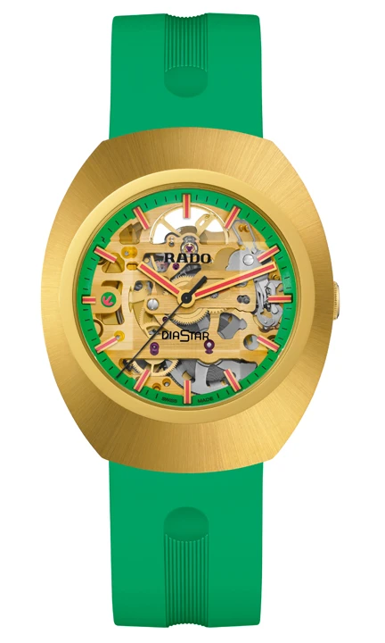Rado DiaStar Original Skeleton Limited Edition สีสันรับฤดูร้อน Rado DiaStar Original Skeleton สีเขียว Ref.R12166309 ตัวเรือนเคลือบ PVD สีทอง