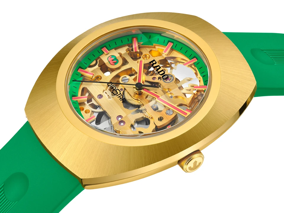 Rado DiaStar Original Skeleton Limited Edition สีสันรับฤดูร้อน Rado DiaStar Original Skeleton สีเขียว Ref.R12166309 ตัวเรือนเคลือบ PVD สีทอง