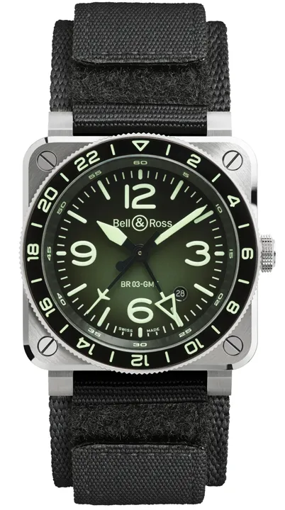 Bell and Ross BR03 GMT Green Lum สวยสปอร์ตบนกลิ่นอายแสงเหนือ นาฬิกา Bell & Ross BR03 GMT Green Lum ตัวเรือนสตีล 42 มม.
