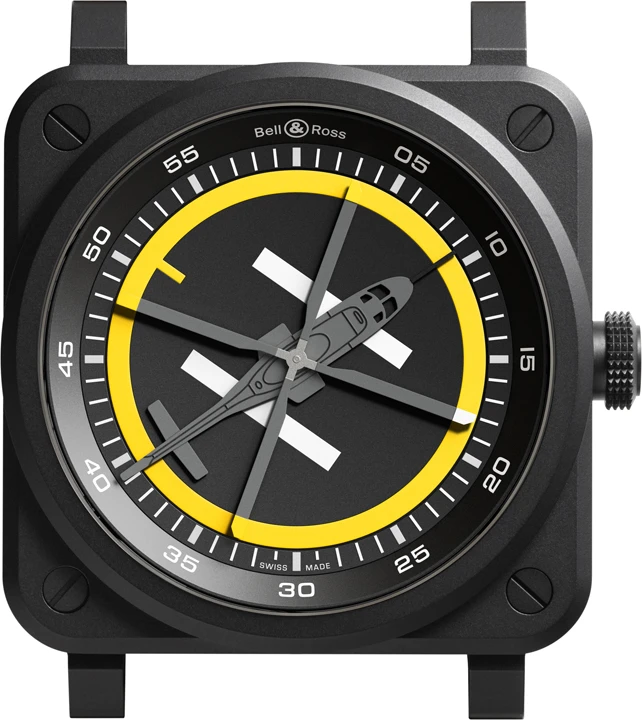 นาฬิกา Bell & Ross BR-03 Helipad ตัวเรือนเซรามิกสีดำขนาด 41 มิลลิเมตร พร้อมหน้าปัดลานจอดเฮลิคอปเตอร์