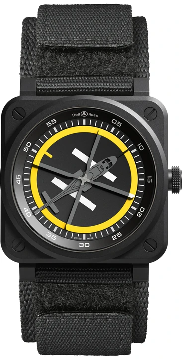 นาฬิกา Bell & Ross BR-03 Helipad ตัวเรือนเซรามิกสีดำขนาด 41 มิลลิเมตร พร้อมหน้าปัดลานจอดเฮลิคอปเตอร์