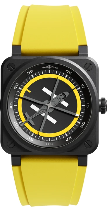 นาฬิกา Bell & Ross BR-03 Helipad ตัวเรือนเซรามิกสีดำขนาด 41 มิลลิเมตร พร้อมหน้าปัดลานจอดเฮลิคอปเตอร์