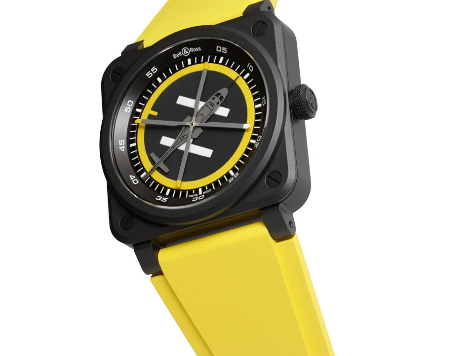 นาฬิกา Bell & Ross BR-03 Helipad ตัวเรือนเซรามิกสีดำขนาด 41 มิลลิเมตร พร้อมหน้าปัดลานจอดเฮลิคอปเตอร์