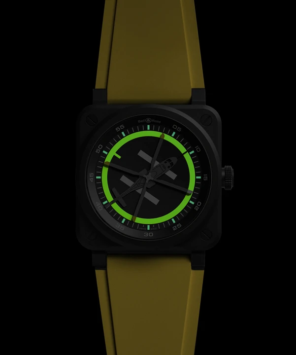 นาฬิกา Bell & Ross BR-03 Helipad ตัวเรือนเซรามิกสีดำขนาด 41 มิลลิเมตร พร้อมหน้าปัดลานจอดเฮลิคอปเตอร์