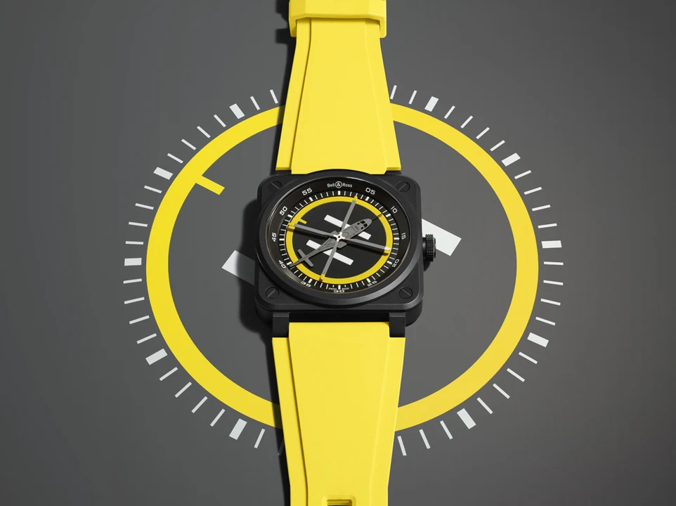 นาฬิกา Bell & Ross BR-03 Helipad ตัวเรือนเซรามิกสีดำขนาด 41 มิลลิเมตร พร้อมหน้าปัดลานจอดเฮลิคอปเตอร์
