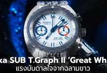 Doxa SUB T.Graph II ‘Great White’ แรงบันดาลใจจากฉลามขาว ผลิตแค่ 100 เรือน นาฬิกาดำน้ำ Doxa SUB T.Graph II Great White หน้าปัดสีขาวเข็มสีน้ำเงิน ผลิตจำกัด 100 เรือน