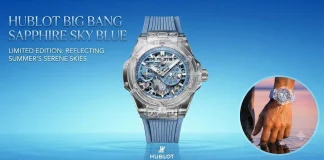 นาฬิกา Hublot Big Bang Sapphire Sky Blue ตัวเรือนแซฟไฟร์สีฟ้าโปร่งใส หน้าปัด Skeleton