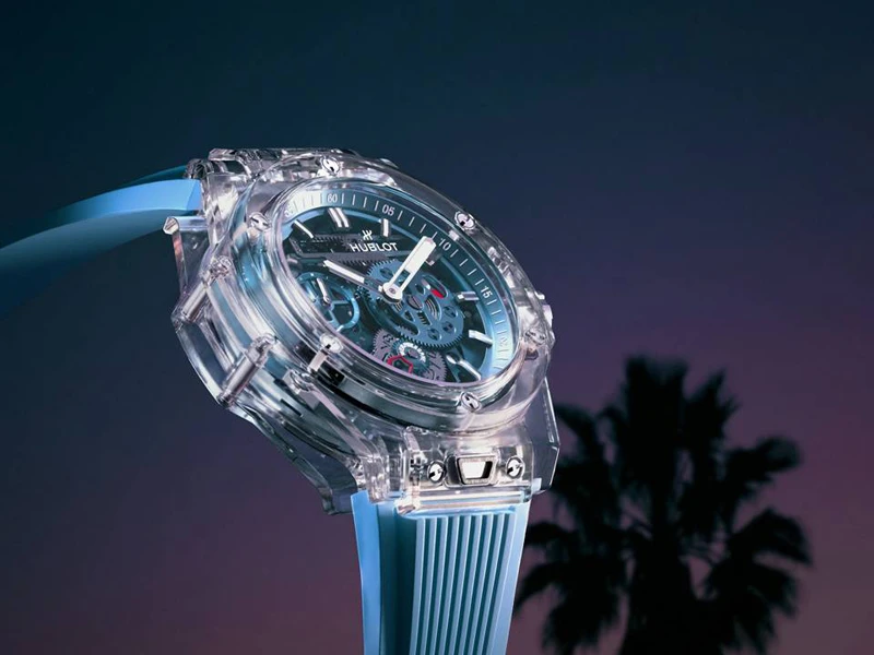 นาฬิกา Hublot Big Bang Sapphire Sky Blue ตัวเรือนแซฟไฟร์สีฟ้าโปร่งใส หน้าปัด Skeleton
