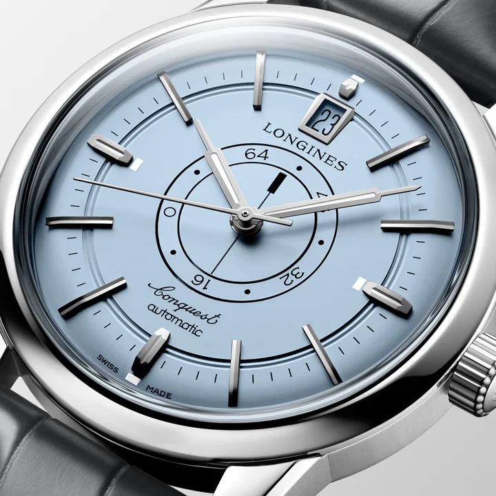 Longines Conquest Heritage Central Power Reserve เพิ่มหน้าปัดสีใหม่พร้อมสายสตีล นาฬิกา Longines Conquest Heritage Central Power Reserve หน้าปัดสีฟ้าอ่อน Opaline