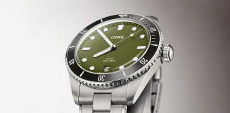 นาฬิกา ORIS Divers Date Green Olive Dial ขนาด 39 มิลลิเมตร หน้าปัดสีเขียวทหารพร้อมขอบเซรามิกสีดำ