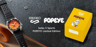 นาฬิกา Seiko 5 Sports POPEYE Limited Edition รหัส HDB013J หน้าปัดสีส้ม สายยางสีดำ