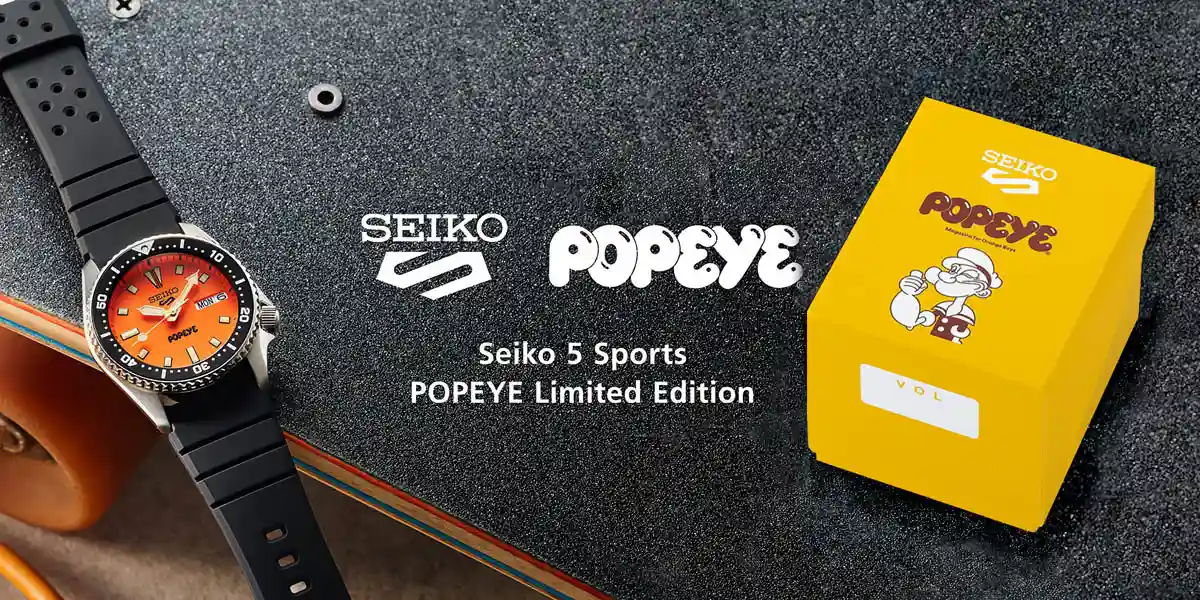 นาฬิกา Seiko 5 Sports POPEYE Limited Edition รหัส HDB013J หน้าปัดสีส้ม สายยางสีดำ