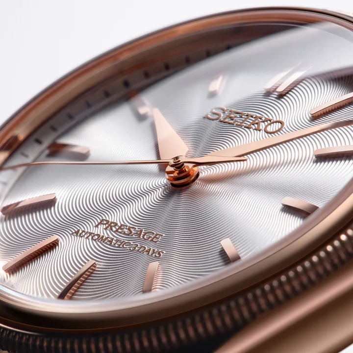 นาฬิกา Seiko Presage Classic Series รุ่น Limited Edition HCC008J ตัวเรือน Pink Gold หน้าปัดผ้าไหม Tomioka