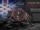 Citizen Promaster Skyhawk Red Arrows JV2007-52E ตัวเรือนรมดำ ขอบสเกลสีแดง บนพื้นหลังธงชาติอังกฤษและเครื่องบินฝูงบิน Red Arrows