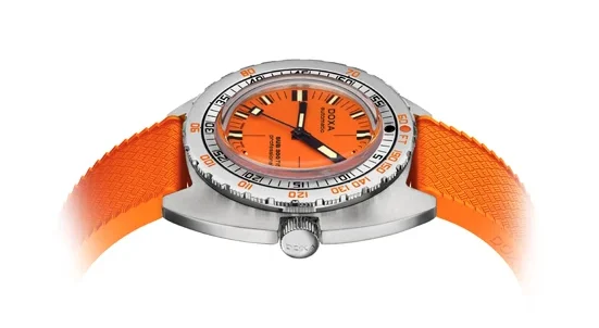 Doxa SUB300Ti5 ขยายทางเลือกสู่ตัวเรือนไทเทเนียม เกรด 5 นาฬิกาดำน้ำ Doxa SUB300Ti5 ตัวเรือนไทเทเนียม เกรด 5 หน้าปัดสีส้ม Professional สายยาง Dive Flex