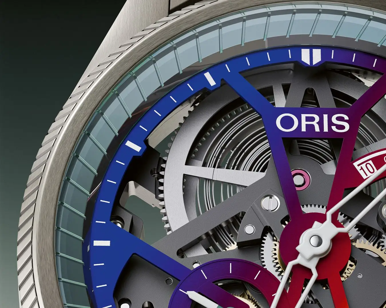 ORIS ProPilot x Gonzo Edition อีกความสนุกจาก Disney’s The Muppets เมนสปริงของ ORIS ProPilot x Gonzo Edition ขณะพลังงานลดลง ลวดลายใบหน้า Gonzo แยกออกจากกัน