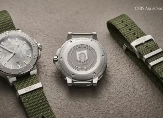 นาฬิกา ORIS Social Club Edition II ตัวเรือน 43.5 มม. หน้าปัดสีเงินขัดลาย Frosted พร้อมสาย NATO สีเขียว Olive