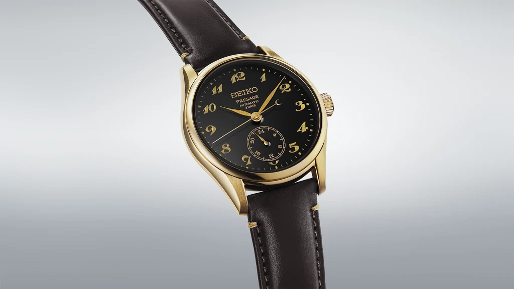 Seiko Presage HCC006J หน้าปัด Urushi Lacquer ตัวเลขอารบิกสีทอง สายหนังสีน้ำตาลเข้ม