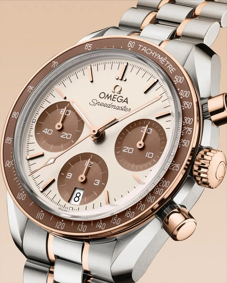 OMEGA Speedmaster 38mm หน้าปัดคาปูชิโน ทูโทนทอง Sedna 18K มุมสามส่วนสี่