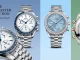 ภาพรวมคอลเลกชัน OMEGA Speedmaster 38mm หน้าปัดขาวขอบน้ำเงิน หน้าปัดไอซ์บลูขอบเพชร และฝาหลังเหรียญม้ามังกรทะเลสลักลายรังผึ้ง